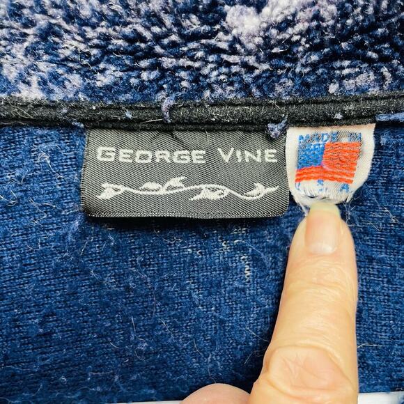 Vintage George Vine Wolf Jacket Mens XL Navy Sherpa Fleece Full Zip Made In USA - Picture 3 of 8